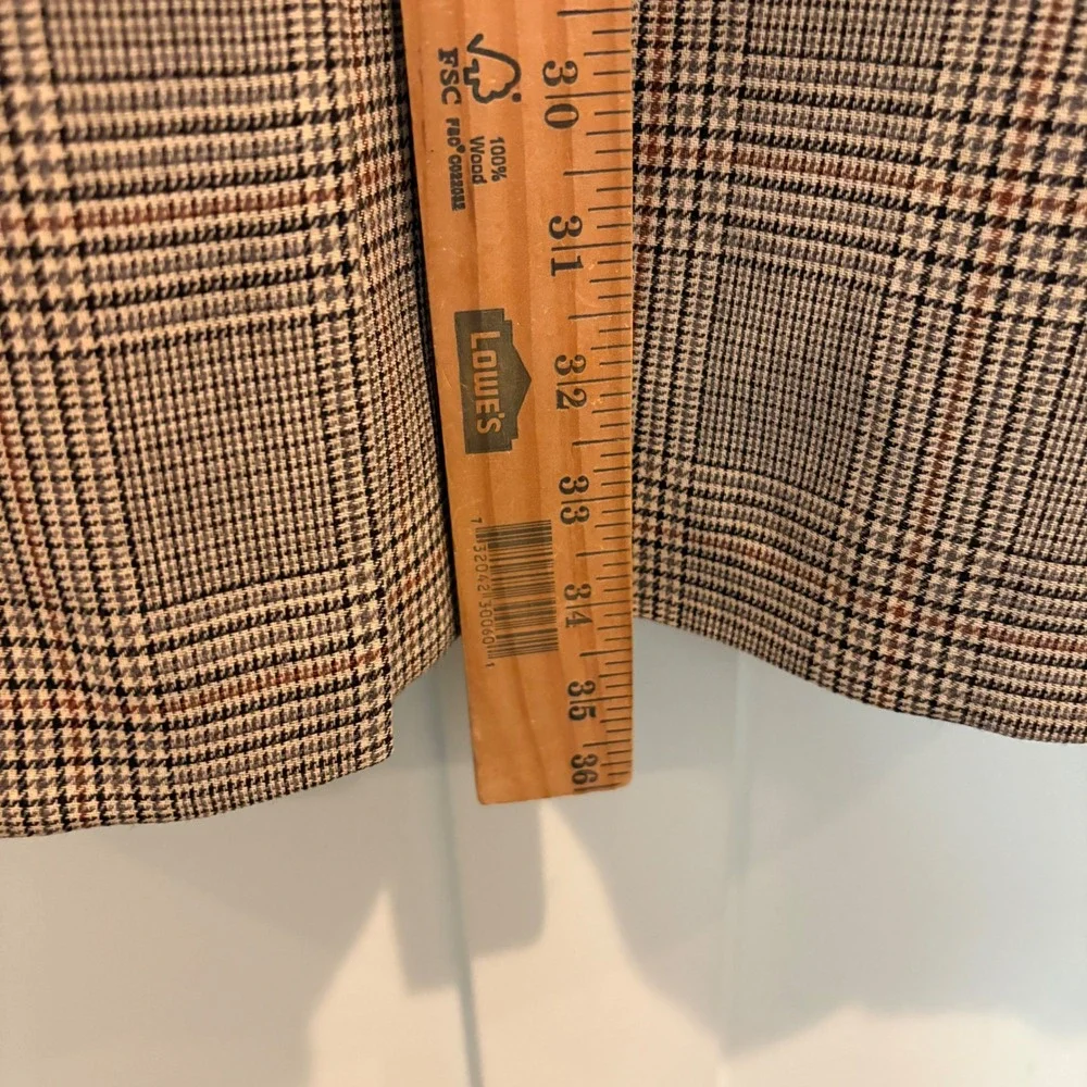 Men's Robert Stock Tan Glen Plaid Sport Coat Blazer 46L Long Wool Blend